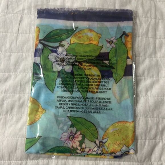 Vera Bradley Lemon Grove Blue Yellow Green Purple White Blossoms Fringe Scarf - Picture 10 of 12